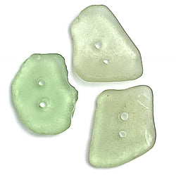 Green Real Sea Glass Buttons, Set of 3,  7/8", #BCH-27