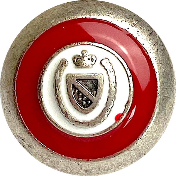 Shield/Crown/Horse Shoe Button, 5/8" Silver, Red, White Metal, Shank Back  15mm #SK-1954