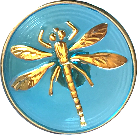 Sky Blue / Gold Dragonfly Czech Glass 18mm / 3/4"  # CZ 023
