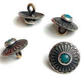 Small Blue Bead Agave Flower 1/2" Nickel Silver Shank Back Concho Button Faux Turquoise #SW-255