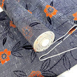 SALE Orange Marigolds on Gray-Indigo, Vintage Kimono Wool Blend by the Yard from Japan #743