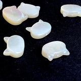 PACK OF 10 Cat Head Beads, White Pearl Shell, Small 7/16", 10.5mm, Pack of 10 Kitties #LP-109