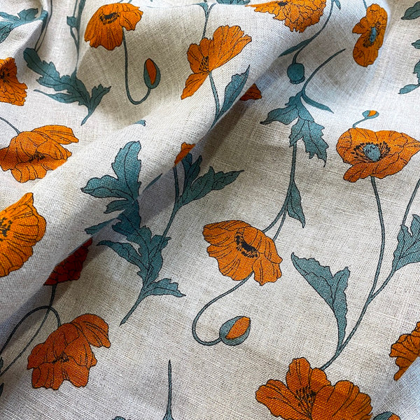 Poppies, 100% Linen Print from Japan, Hokkoh Lawn, 43" Wide By the Yard #7021