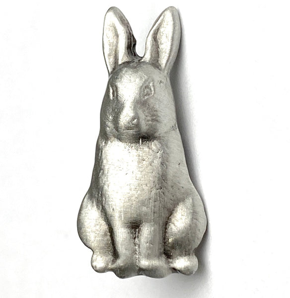 Pewter Bunny Button, 1" Rabbit, Shank Back, USA-Made Lead Free Pewter, Per Button #HBU-5