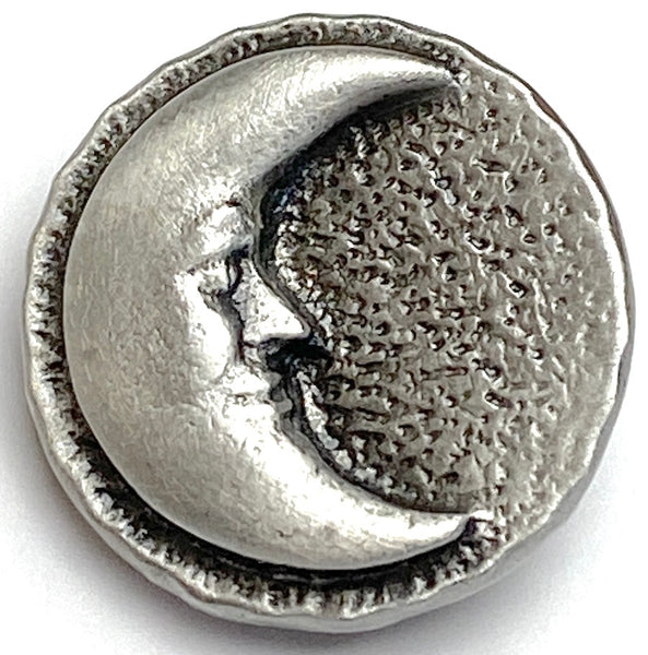 Pewter Moon Button, 7/8" Crescent Moon, Shank Back, USA-Made Lead Free Pewter, Per Button #HBU-10