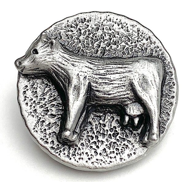 Pewter Cow Button, 7/8" Shank Back, USA-Made Lead Free Pewter, Per Button #HBU-9