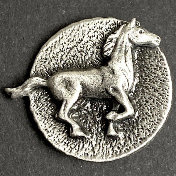 Pewter Horse Button, 7/8" Shank Back, USA-Made Lead Free Pewter, Per Button #HBU-13