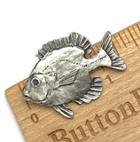 Pewter Fish Button, 1-1/4" Bluegill, Shank Back, USA-Made Lead Free Pewter, Per Button #HBU-22