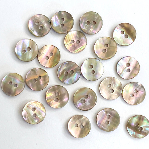 Re-Stocked, Abalone Mixed Naturals, 7/16" Round 2-hole, 11mm, 120 Buttons for $16.00  #LP-50