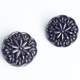 Last Two, Dark Purple/Black 11/16" /18mm Glass Starflower Button, Germany, Shank Back  #968