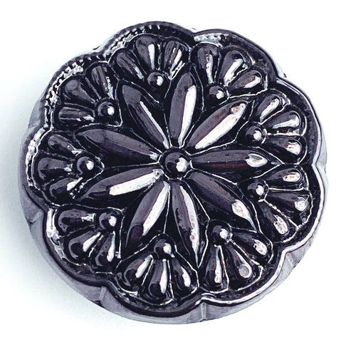 Last Two, Dark Purple/Black 11/16" /18mm Glass Starflower Button, Germany, Shank Back  #968