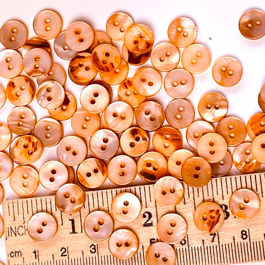 Re-Stocked, Wild Peaches/Feral Tigers Tiny Rustic 2-Hole Shell Buttons ...