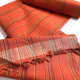 Orange/Yellow/Raisin Yarn-Dyed Stripe Vintage Kimono Silk Tsumugi from Japan By the Yard #108