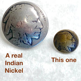Indian Head, Tiny Replica, 7/16" Antique Brass Color, 11mm, Shank Back.   #FJ-17