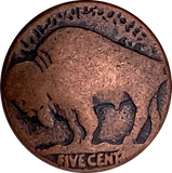Buffalo Nickel, Tiny Replica, 7/16" Antique Copper Color, 11mm, Shank Back.   #FJ-19