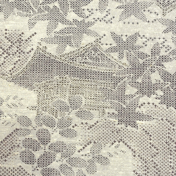 Homes and Mountains in Japan, Pastels on Ivory, Vintage Kimono Silk Yuzen By the Yard #278