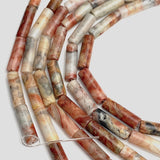 SALE Crazy Lace Agate Gemstone Cylinder Tube Beads, 13mm x 4mm, 1/2" Long Bead, 15" Strand  #LP-08