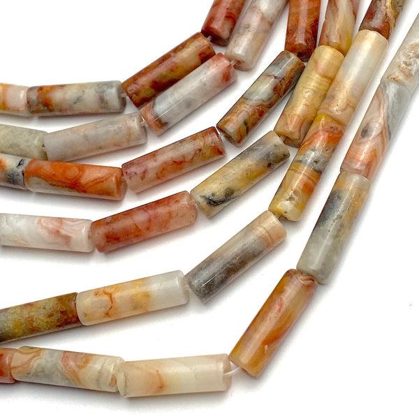 SALE Crazy Lace Agate Gemstone Cylinder Tube Beads, 13mm x 4mm, 1/2" Long Bead, 15" Strand  #LP-08