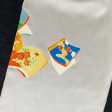 Tropical Books in Flight on Gray Chirimen Crepe Kimono Silk, Liquid Drape, By the Bolt from Japan #322