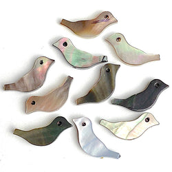 Re-Stocked, Ten Tiny Bird Beads, Silvery MOP Natural Iridescent Shell  1/2" - 9/16" / 12mm,  #LP-54