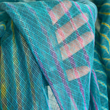 Running Low, Unusual, Sheer Artisan Hand Dyed Undulating Stripes, Teal/Gold/Magenta Chiffon Whisper-Light By the Yard  #TK-56