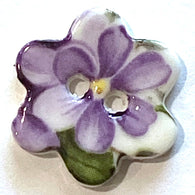 LAST ONES, Violet Purple Flower-Shaped  Porcelain Button, 3/4"