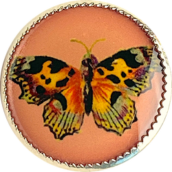 LAST OF THESE, Spotted Butterfly on Peach, Winky & Dutch Metal Shank-Back Button 18mm