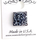 Black/Gray Vintage Square Floral  7/16" Glass Button from Susan Clarke  #13A