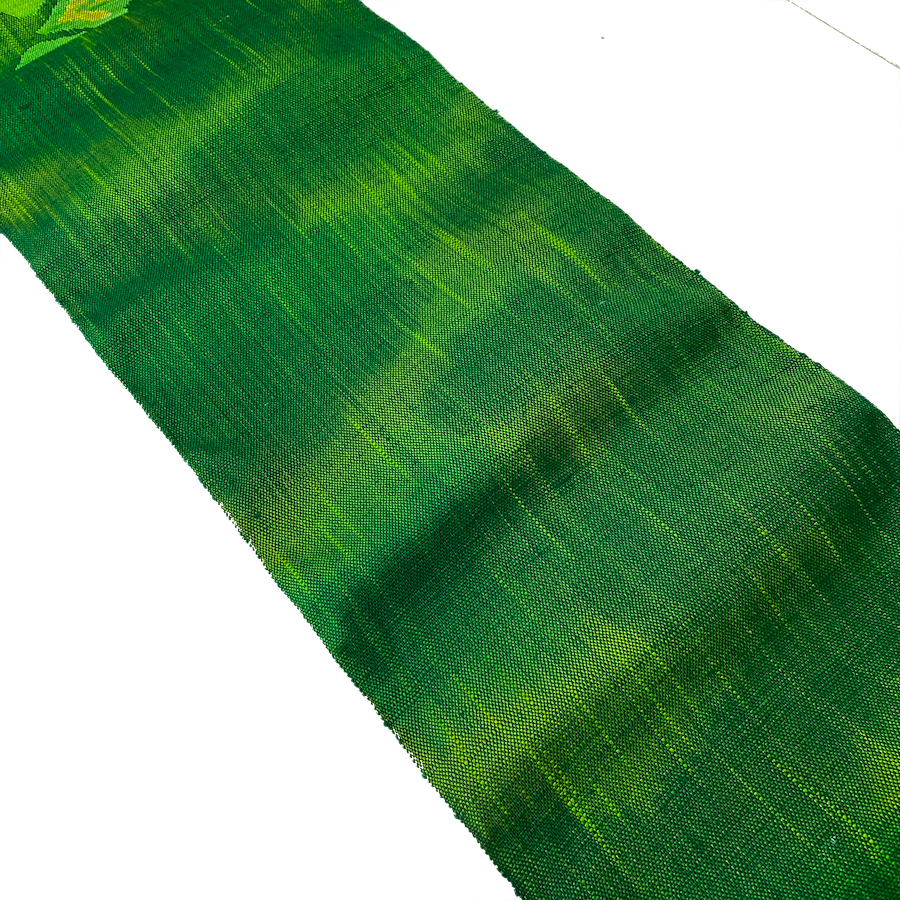 Heavy Thick Greens/Yellow Vintage Artisan Obi Silk from