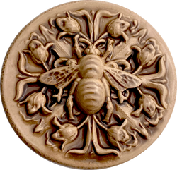 Bee and Flowers Art Stone Button by Susan Clarke 2" #SC-2015