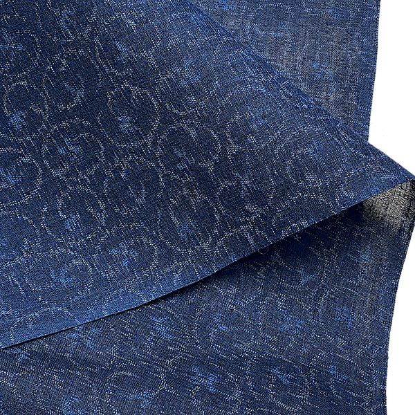 Hemp Gauze from Japan: Indigo Bluebirds in Bubbly Arabesques, By the Yard  #127