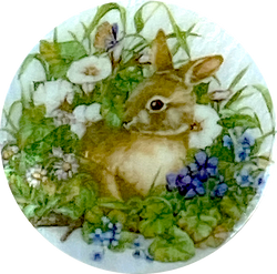 Running Low, Bunny in Flowers Mother of Pearl Button 1 - 3/8" Shank Back, Artisan Made by Susan Clarke