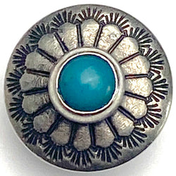 Re-Stocked, Blue Bead Sunflower Southwest Shank Back Concho Button 1/2" Nickel Silver,  #SW-256