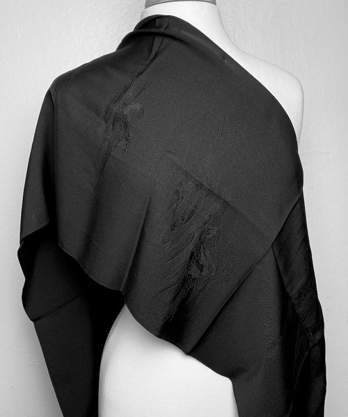 Black on Black Invisible Clouds/Waves Jacquard Drapey Kimono Silk Crepe from Japan, 14" x 38" # 413