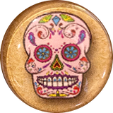 Sugar Skull, Pink with Blue Flower Eyes Button, Crystal Acrylic Dome,  1" Shank Back #SK-2024A