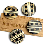 Black + Tan 1-3/16" Bamboo Dots and Stripes Natural Shank Back Artisan Button # SK-665