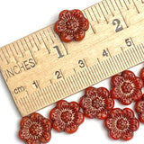 Dark Red Wild Rose Czech Glass Beads, Six Beads, 13mm / 1/2, #L-925