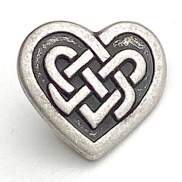 Celtic Heart Button, 5/8" Silver Metal Shank Back 16mm #FJ-29