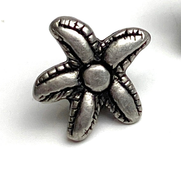 40¢ EACH, Tiny Starfish Button, 3/8" / 11mm  Silver Metal Shank Back, #FJ-37