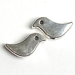 TEN Silver Metal Bird Beads, Tiny 1/2" Shiny Simple, Both Sides Usable, Pack of TEN  #LP-115