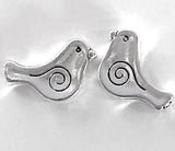 TEN Silver Metal Swirl-Bird Beads, 5/8" Shiny, Both Sides Usable, Pack of TEN  #LP-117