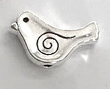 TEN Silver Metal Swirl-Bird Beads, 5/8" Shiny, Both Sides Usable, Pack of TEN  #LP-117