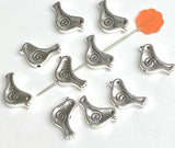 TEN Silver Metal Swirl-Bird Beads, 5/8" Shiny, Both Sides Usable, Pack of TEN  #LP-117