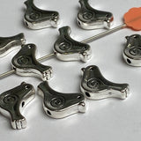 TEN Silver Metal Swirl-Bird Beads, 5/8" Shiny, Both Sides Usable, Pack of TEN  #LP-117