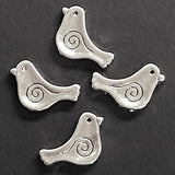 TEN Silver Metal Swirl-Bird Beads, 5/8" Shiny, Both Sides Usable, Pack of TEN  #LP-117