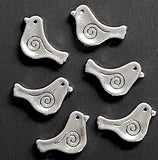 TEN Silver Metal Swirl-Bird Beads, 5/8" Shiny, Both Sides Usable, Pack of TEN  #LP-117