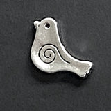 TEN Silver Metal Swirl-Bird Beads, 5/8" Shiny, Both Sides Usable, Pack of TEN  #LP-117