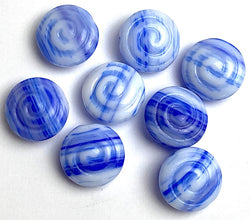 Cobalt Art-Stripe Swirl, Plump Czech Glass 1/2" Beads 13mm, Pack of 8 # #L-651
