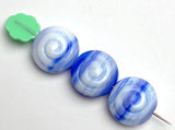 Cobalt Art-Stripe Swirl, Plump Czech Glass 1/2" Beads 13mm, Pack of 8 # #L-651