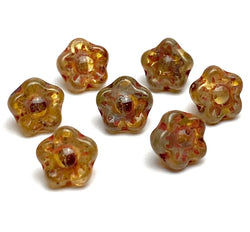 Amber/Golden Brown 1/4" Czech Glass Daisy Buttons, 6mm, Pack of 7 Mini-Buttons, #AB-6803